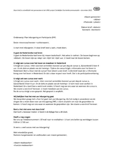 Brief Plan Inburgering en Participatie (Wet Inburgering 2021)