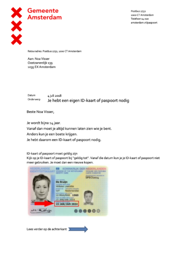 Beeldbrief paspoort of id-kaart aanvragen tot 18 jaar.