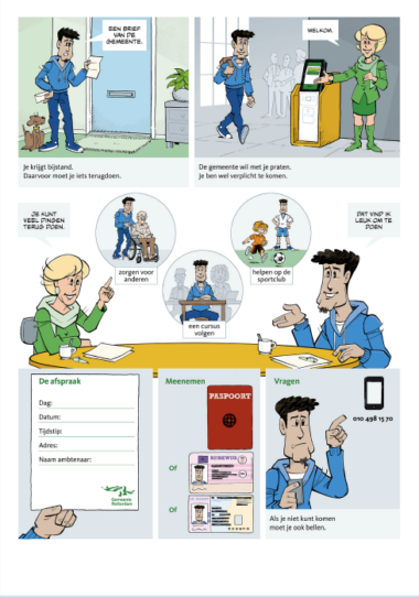 Beeldbrief in stripvorm over een tegenprestatie bij een bijstandsuitkering